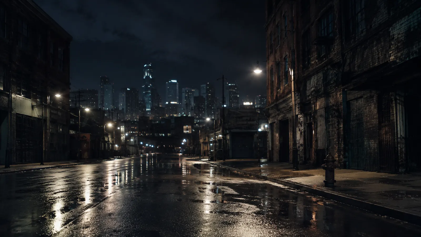 Mørk og regnvåd by om natten